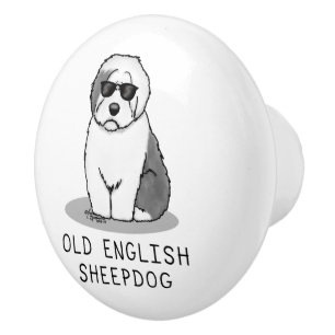 Bouton De Porte En Céramique Cool Vieux Chien à mouton anglais (Grey 1) Mignonn