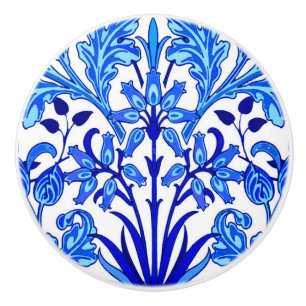 Bouton De Porte En Céramique Copie de jacinthe de William Morris, bleu de