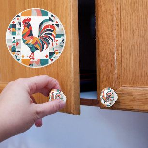 Bouton De Porte En Céramique Coq Rétro