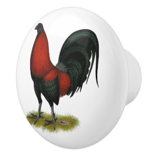 Bouton De Porte En Céramique Coq Rouge Noir de Combat Américain