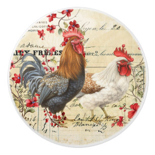 Bouton De Porte En Céramique Coq vintage et Hen