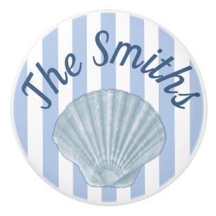 Bouton De Porte En Céramique Coquillage bleu et rayures