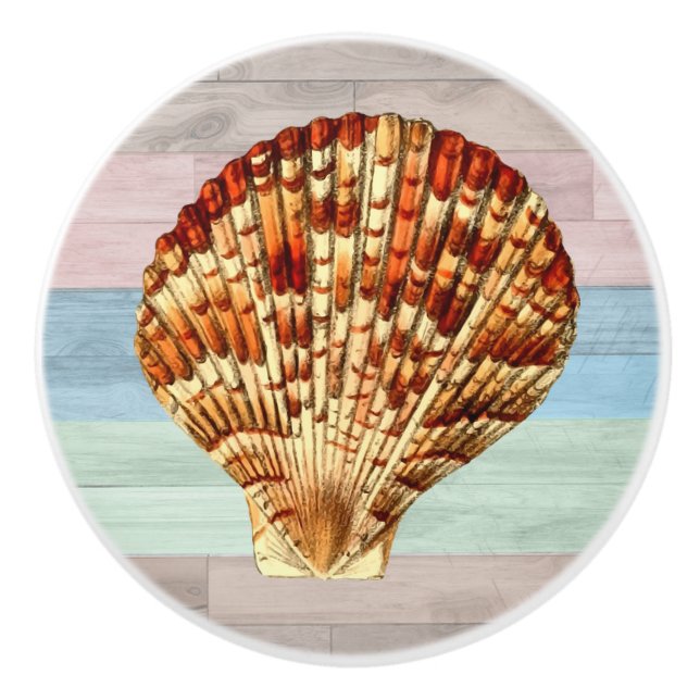 Bouton De Porte En Céramique Coquillage Bois Plage Nautique Coques Bleu Pêche (Devant)