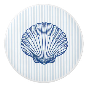 Bouton De Porte En Céramique Coquillage Clam Shell Bleu Côté Mer