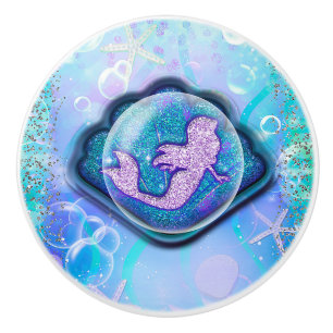 Bouton De Porte En Céramique Coquillage digne d'une Sirène Filles Paillettes Ma