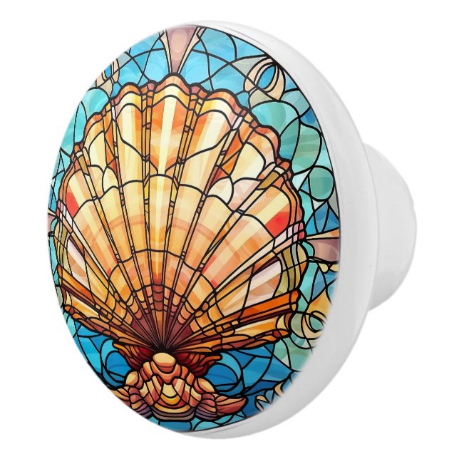 Bouton De Porte En Céramique coquillage élégant en faux vitrail (Droite)