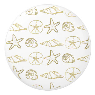 Bouton De Porte En Céramique Coquillages de mer aspect feuille d'or Chic Plage 