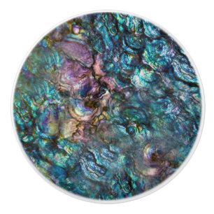 Bouton De Porte En Céramique Coquille de mer en abalone iridescent arc-en-ciel