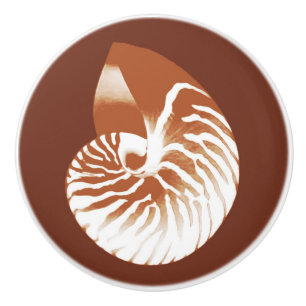 Bouton De Porte En Céramique Coquille de Nautilus - cacao brun et blanc