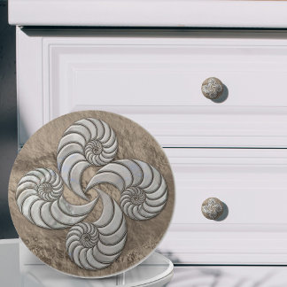 Bouton De Porte En Céramique Coquille de Nautilus Fausse Mère de Perle et Or