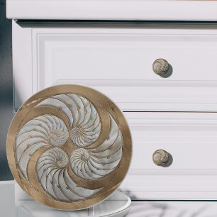 Bouton De Porte En Céramique Coquille de Nautilus Fausse Mère de Perle et Or