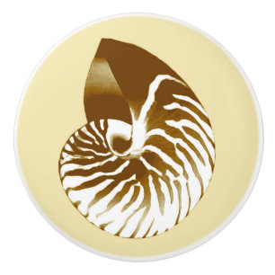 Bouton De Porte En Céramique Coquille de Nautilus - marron, blanc et beige
