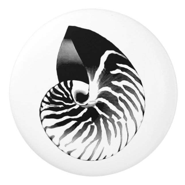 Bouton De Porte En Céramique Coquille de Nautilus - noir et blanc (Devant)