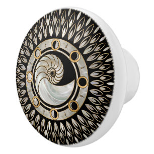 Bouton De Porte En Céramique Coquille de Nautilus - Phases de la lune