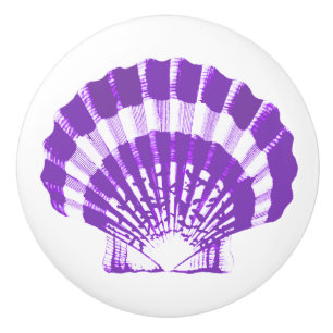 Bouton De Porte En Céramique Coquille marine - violet et blanc