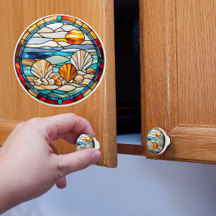 Bouton De Porte En Céramique Coquilles de mer en faux vitrail