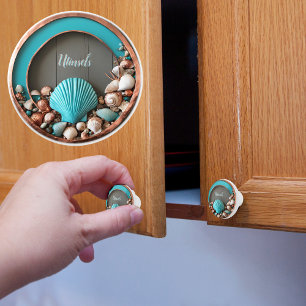 Bouton De Porte En Céramique Coquilles de mer rustiques et cuivre personnalisab