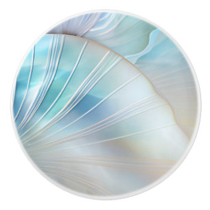 Bouton De Porte En Céramique Coquilles holographiques iridescentes turquoise