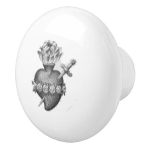 Bouton De Porte En Céramique Cor Maria - Heart Mary - Coeur Marie - Vintage