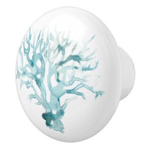 Bouton De Porte En Céramique Corail d'aquarelle - bleu