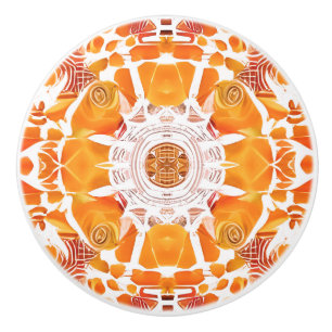 Bouton De Porte En Céramique Coral Orange et crème Batik Motif