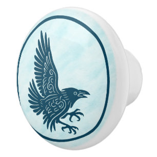 Bouton De Porte En Céramique Corbeau bleu dansant