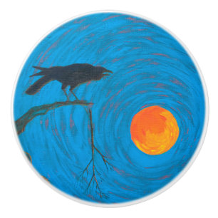 Bouton De Porte En Céramique Corbeau et Pleine lune