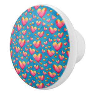 Bouton De Porte En Céramique Cordon en céramique à coeurs aquarelles multicolor