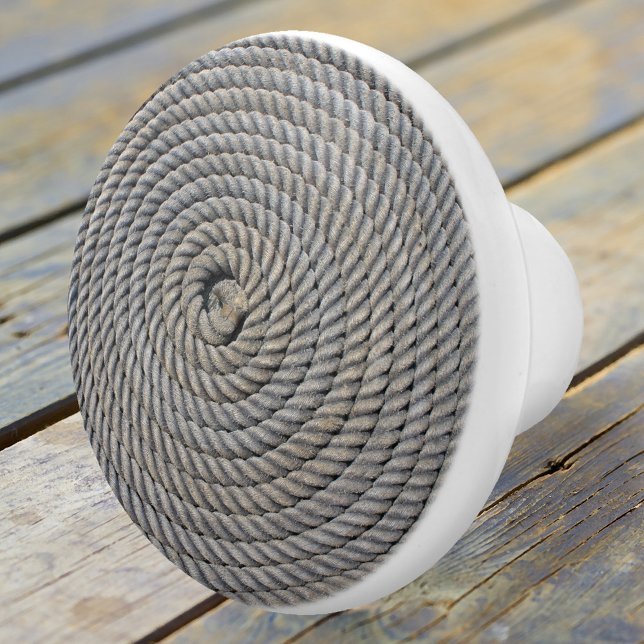 Bouton De Porte En Céramique Cordon nautique Ceramic Knob (A minimalist ceramic door knob featuring a spiral rope in grey blue colors. Beach house decoration.)