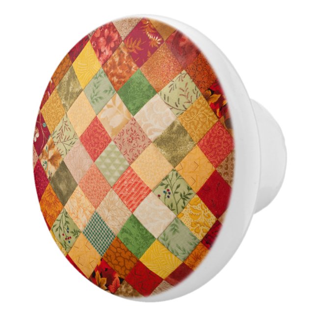 Bouton De Porte En Céramique Cosy Country Fall Diamond Patchwork Quilt (Droite)