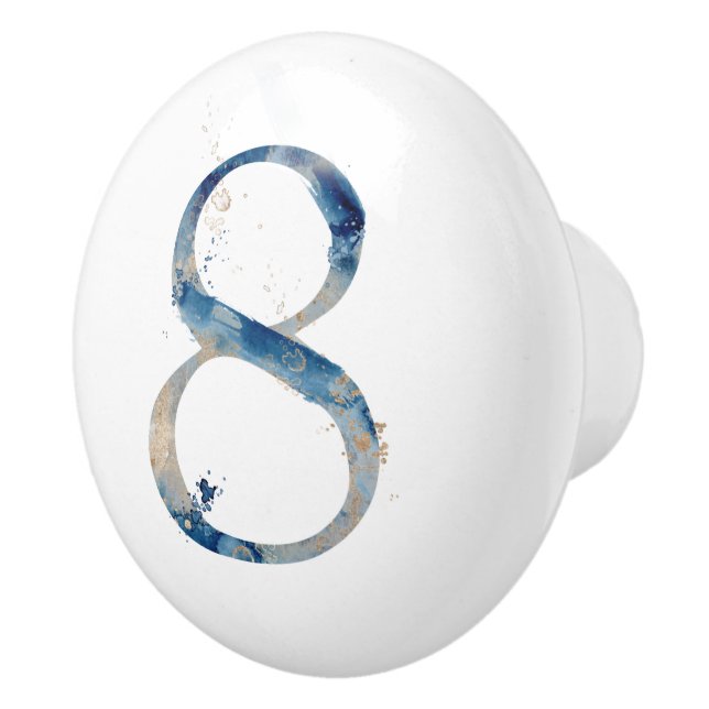 Bouton De Porte En Céramique Côté Accueil Aquarelle bleu brun Nr 8 (Droite)