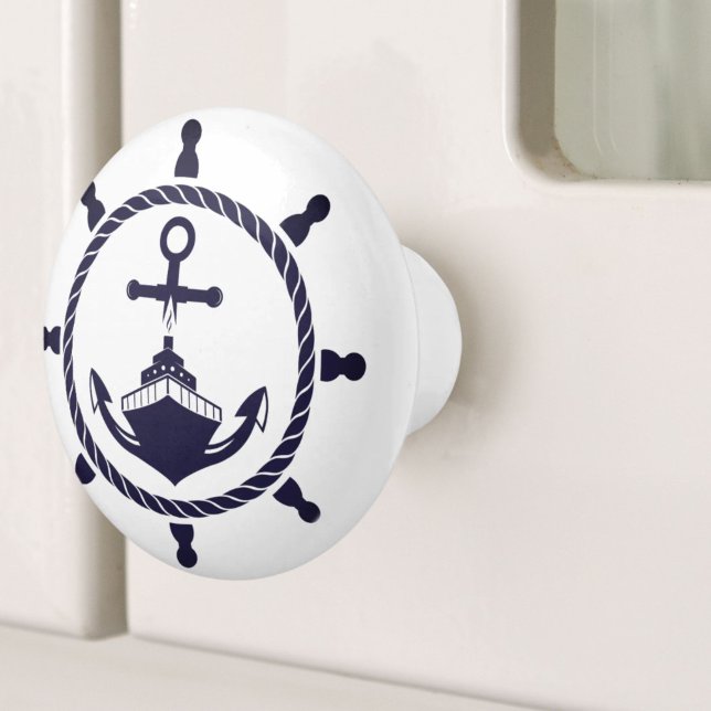 Bouton De Porte En Céramique Côte Blue Beach Yacht Bateau Bateau Helm Nautique (Coastal Blue Beach Yacht Boat Ship Helm Nautical Ceramic Knob)