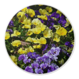 Bouton De Porte En Céramique Coteau de panneaux violets et jaunes