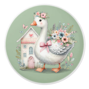 Bouton De Porte En Céramique Cottage Goose Floral House Scène