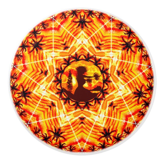 Bouton De Porte En Céramique Coucher de soleil hawaïen Hula Palms (Devant)