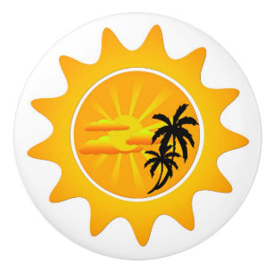 Bouton De Porte En Céramique Coucher de soleil tropical