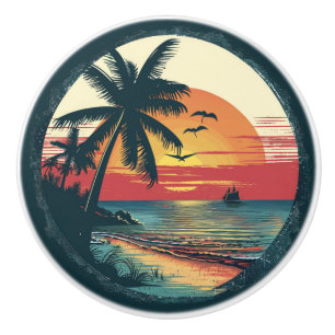 Bouton De Porte En Céramique Coucher de soleil tropical sur la plage Arbres à p