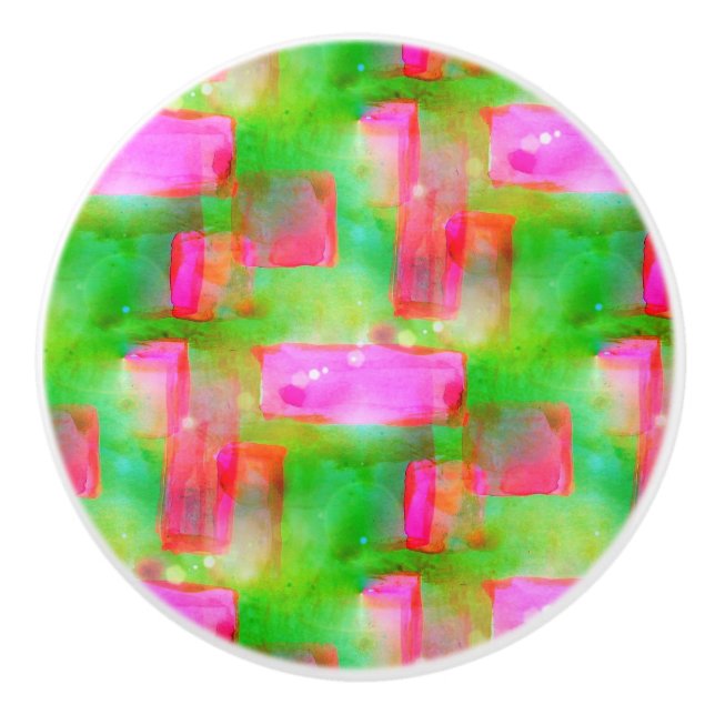 Bouton De Porte En Céramique Couleur abstraite peinte en jaune, rose (Devant)