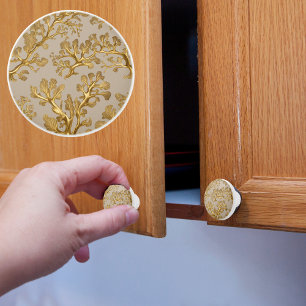 Bouton De Porte En Céramique Couleur de sable foncé avec algue dorée