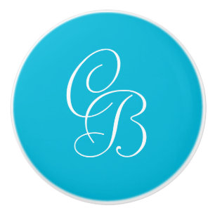 Bouton De Porte En Céramique Couleur de tendance - Vivid Cyan Monogram Ceramic 
