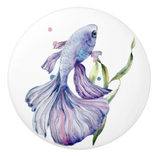 BOUTON DE PORTE EN CÉRAMIQUE COULEUR D'EAU BLEU TROPICAL FISH VACANCES CÔTIÈRES