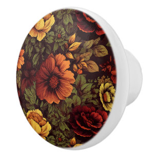 Bouton De Porte En Céramique Couleur rouille Vintage impression florale