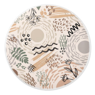 Bouton De Porte En Céramique Couleurs de terre avec des formes abstraites décor