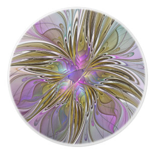 Bouton De Porte En Céramique Couleurs Florales Abstraites Fractales Avec Rose E