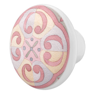 Bouton De Porte En Céramique Couleurs pastel adorables Aquarelle peinte en rose