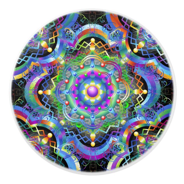 Bouton De Porte En Céramique Couleurs psychédéliques Universe Mandala (Devant)