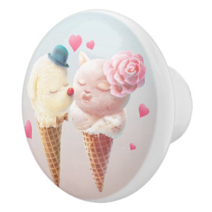Bouton De Porte En Céramique Couple de crème glacée - Amour au premier coup