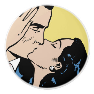 Bouton De Porte En Céramique Couple Rétro S'embrassant