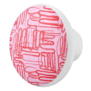 Bouton De Porte En Céramique Courbe Rose Gribouillis Abstrait Moderne