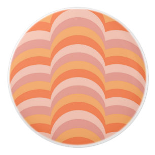 Bouton De Porte En Céramique Courbes de style rétro rose et orange motif